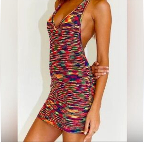 Princess Polly Dresses & Skirts - princess polly Multicolor Knit Mini Dress Halter Bodycon Backless Knitted